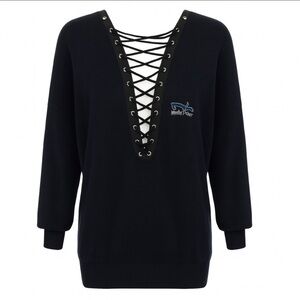 First Of A Kind Sweater One Size Real Reworked Vintage Dark Blue Long Sleeve